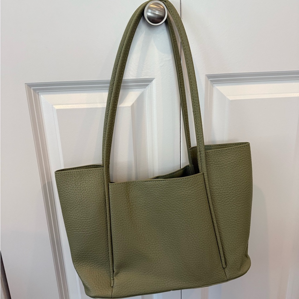 Green Leather Tote Bag With Insert